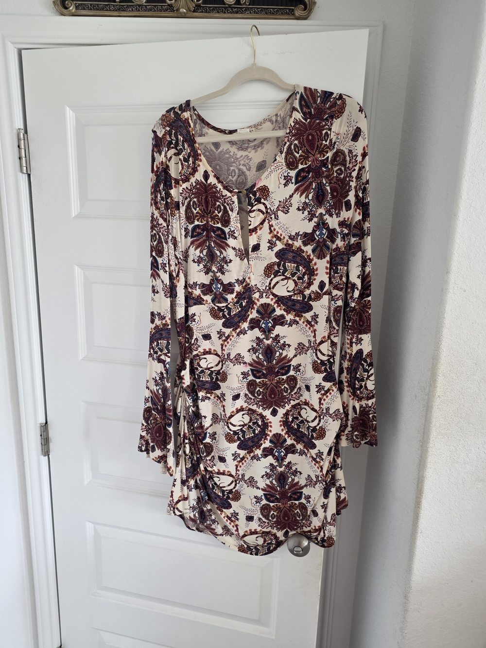 VENUS Cream Tunic with Burgundy and Navy Paisley Print